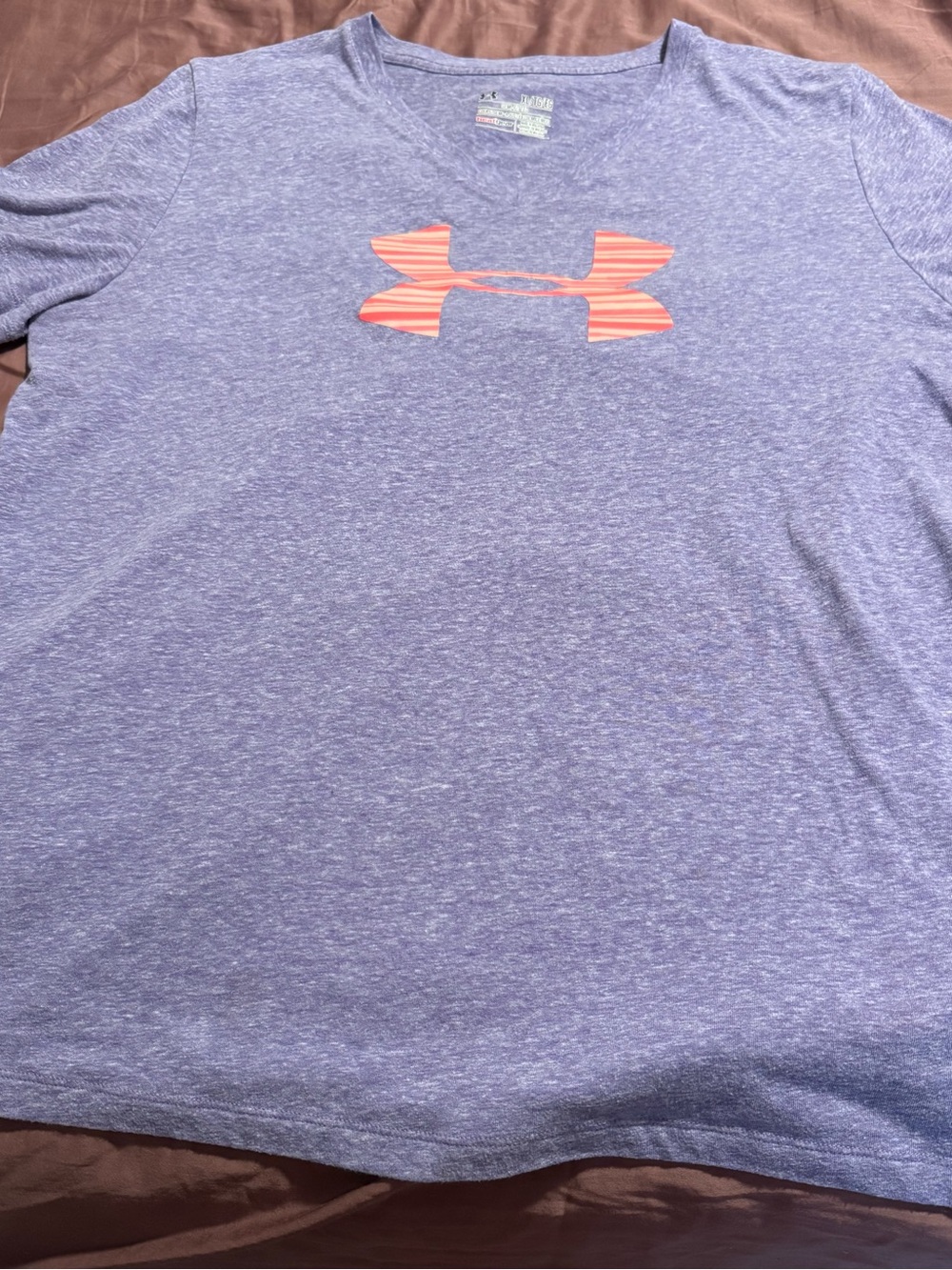 Under Armour Ladies Heather Purple Logo Tee - Purple with Coral Accent. Size XL